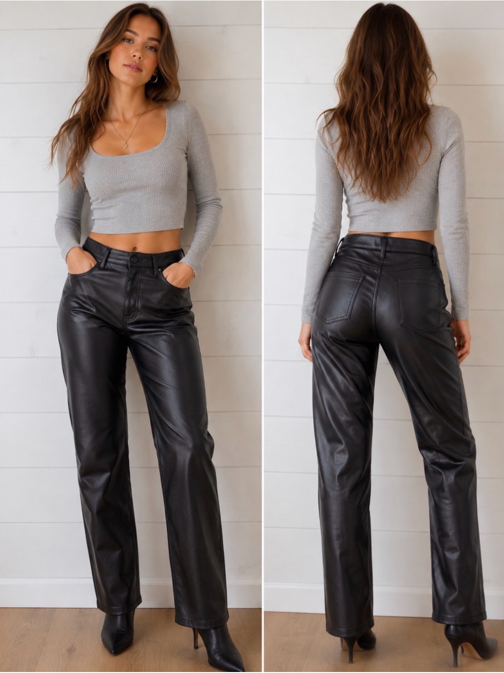 Hollister Faux Leather Ultra High Rise Straight Leg Pants Black 3R 26